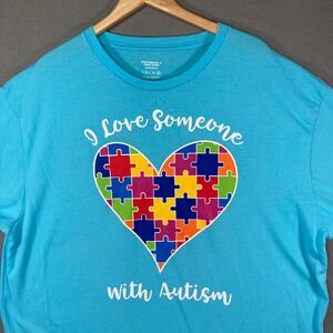 Autism‎ Speaks T-Shirt I Love Someone With Autism Puzzle Heart Blue 2X